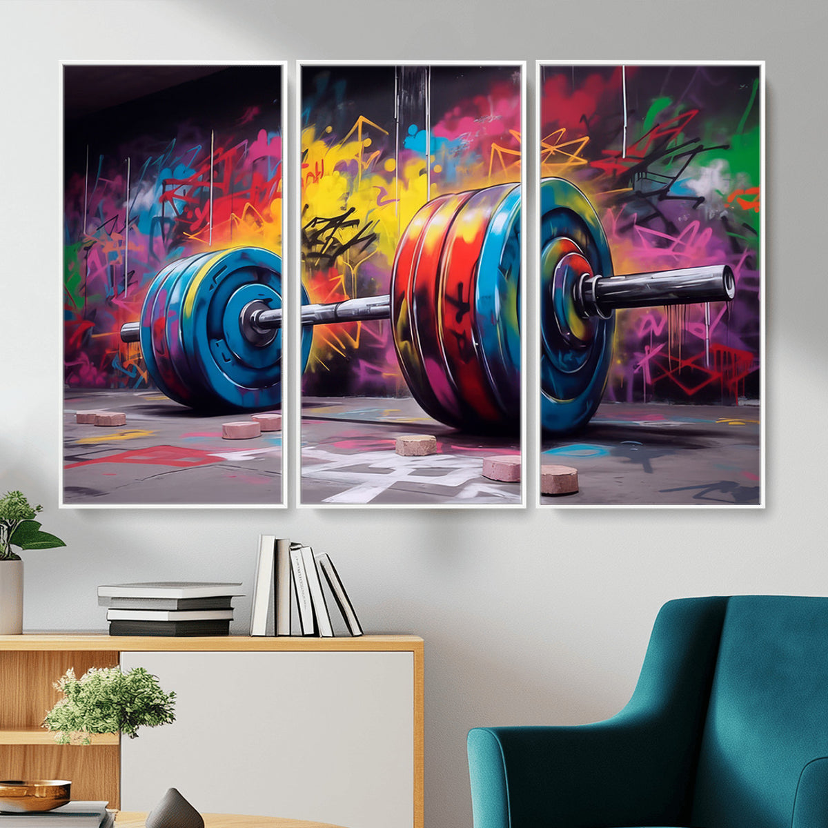 13549-MGV-CV-36X24 - Abstract Graffiti Barbell Canvas Wall Art | Urban Fitness Meets Bold Street Art