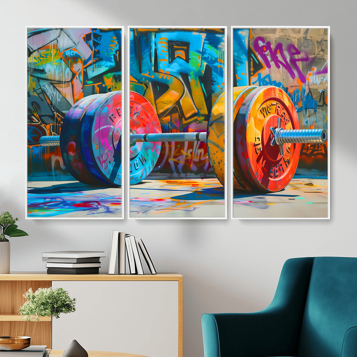 70871-MGV-CV-36X24 - Fitness Gym Barbell Graffiti Wall Art Canvas Print