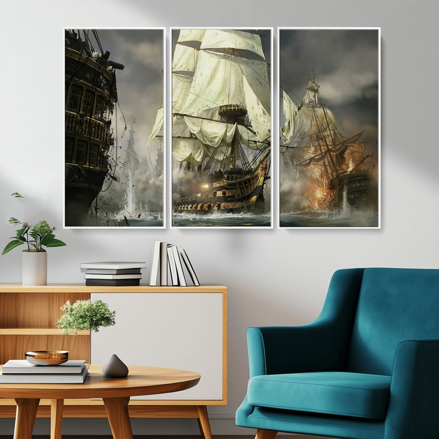 MGV-FC-48X32-3P - Pirate Ship War Wall Art Canvas Print
