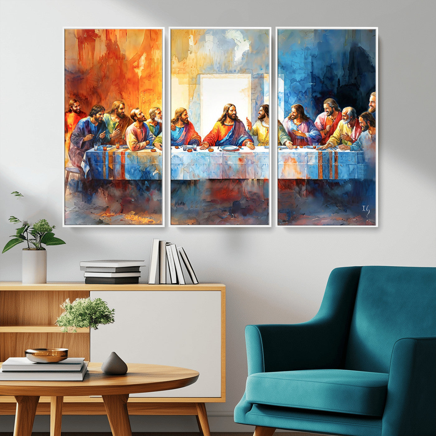 MGV-FC-48X32-3P - Abstract Waterolor The Last Supper Wall Art