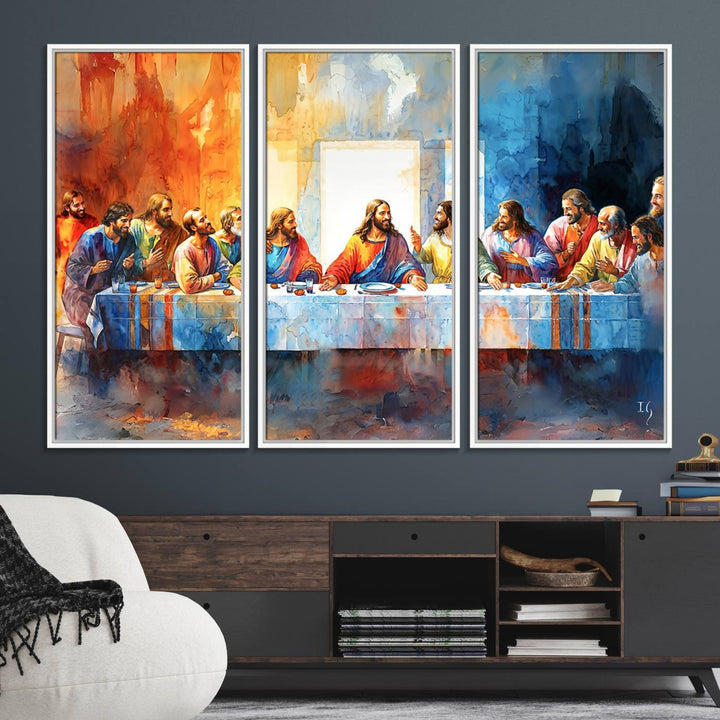 The Abstract Watercolor The Last Supper Wall Art with a gallery finish hangs prominently.