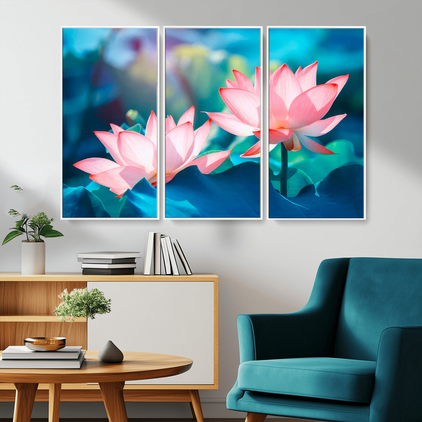 MGV-FC-48X32-3P - Pink Lotus Flower Canvas Wall Art | Vibrant Floral Wall Decor for Living Room, Office, or Bedroom | Large Botanical Art