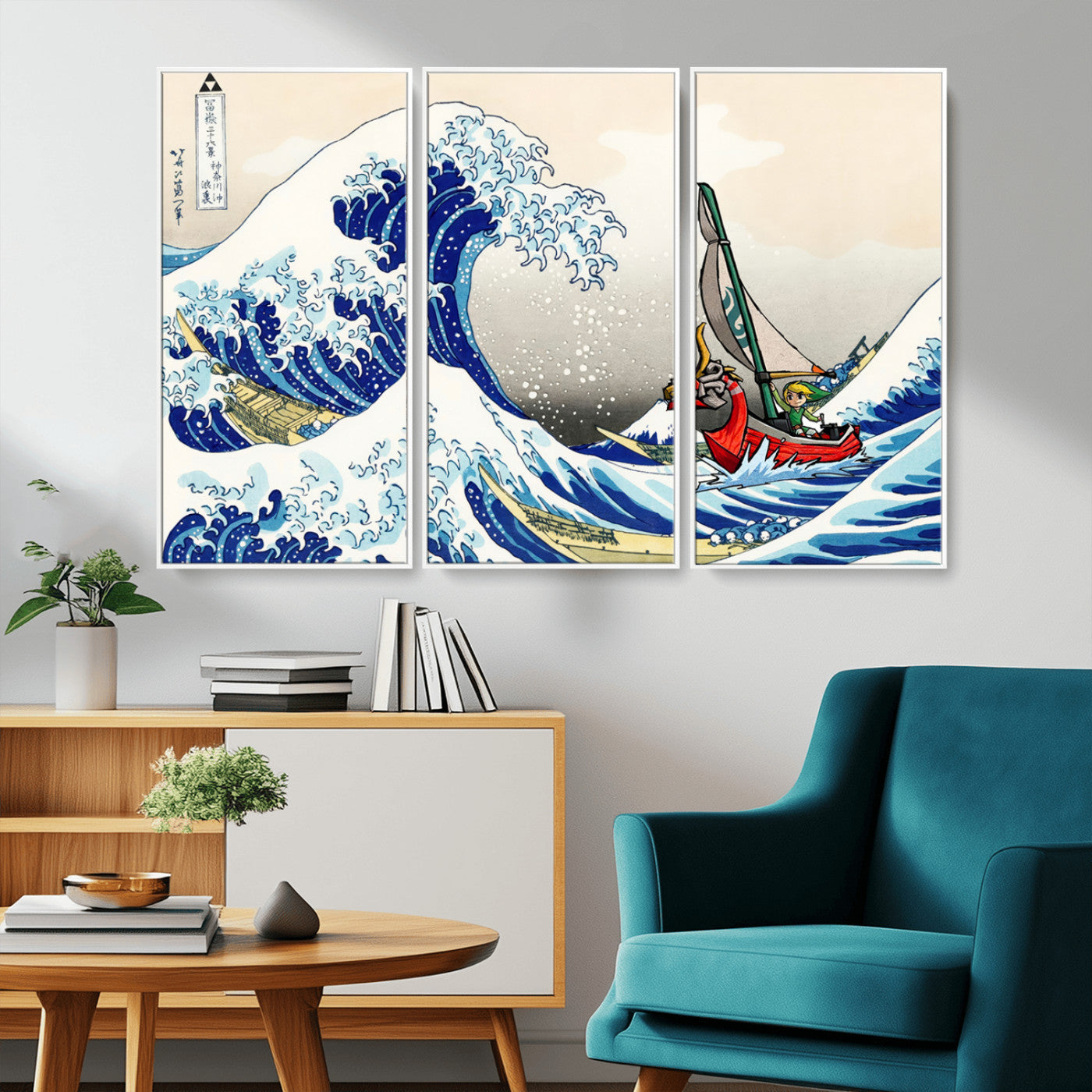 MGV-FC-48X32-3P - Katsushika Hokusai Kanagawa Giant Wave Wall Art Canvas Print | Iconic Japanese Art for Living Room