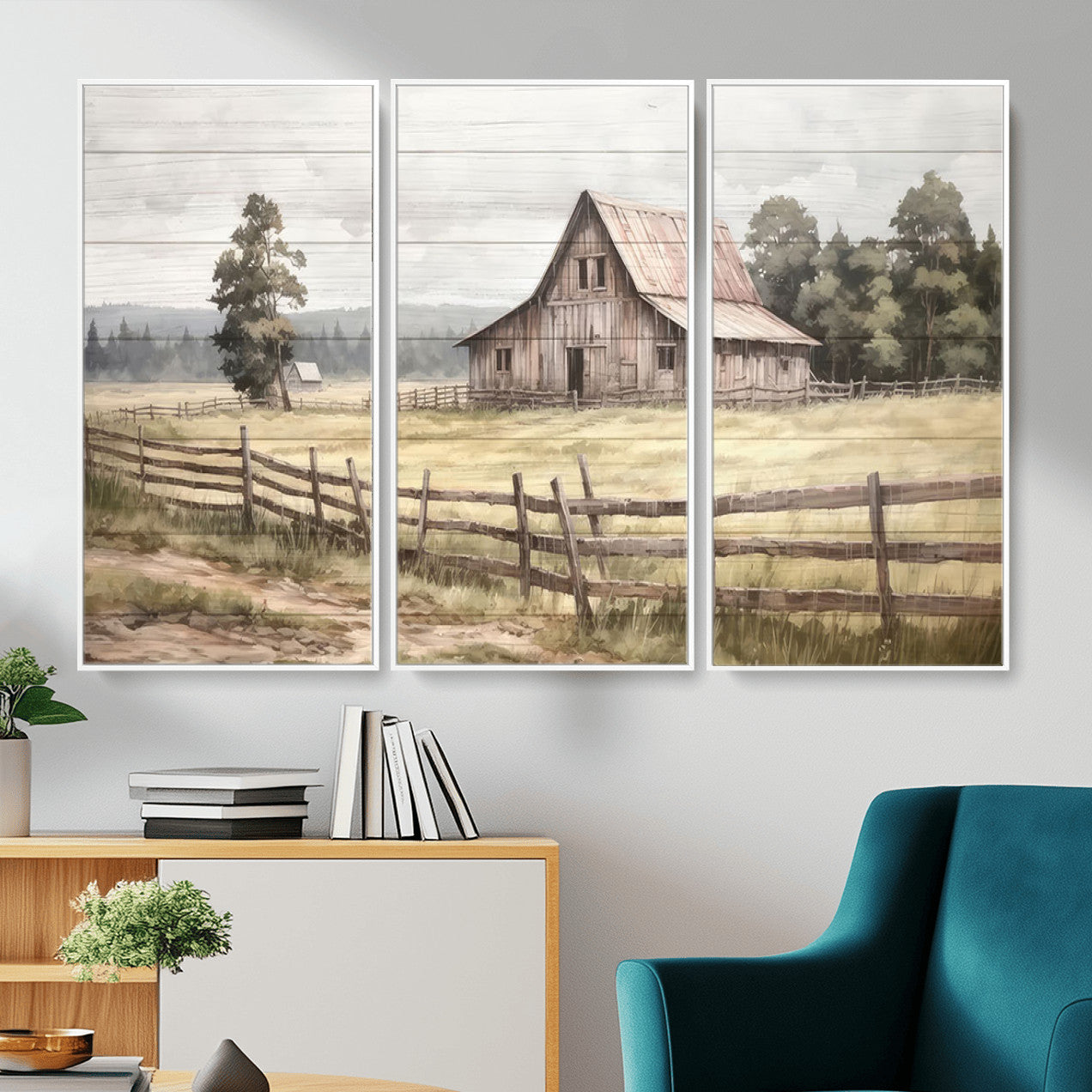 87489-MGV-CV-36X24 - Rustic Farmhouse Barn Wall Art | Framed Gallery Wrap Barn  Giclee Canvas Print for Farmhouse Decor