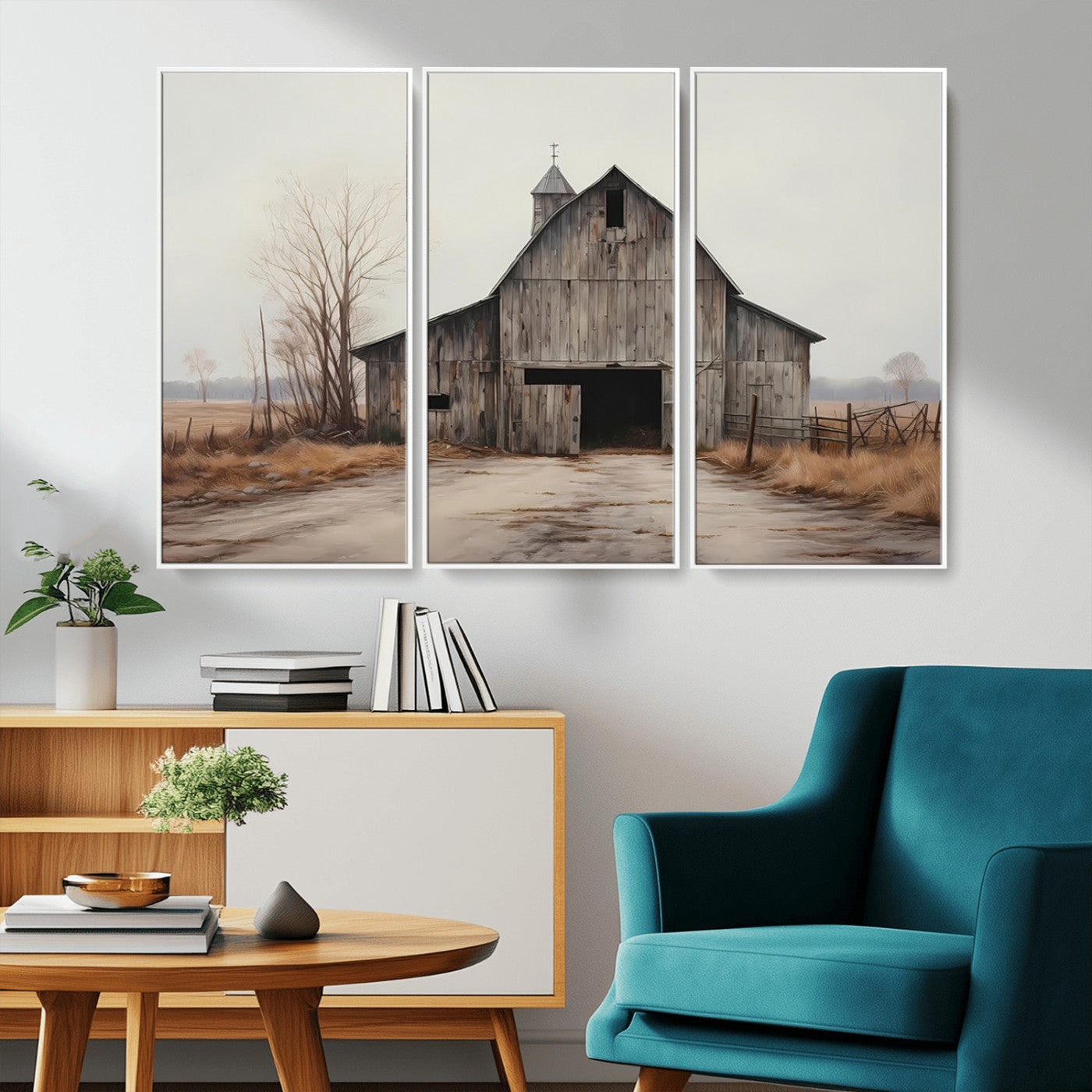 MGV-FC-48X32-3P - Farmhouse Rustic Barn Wall Art Canvas Print – Framed and Ready to Hang – Perfect Addition to Farmhouse Wall Décor