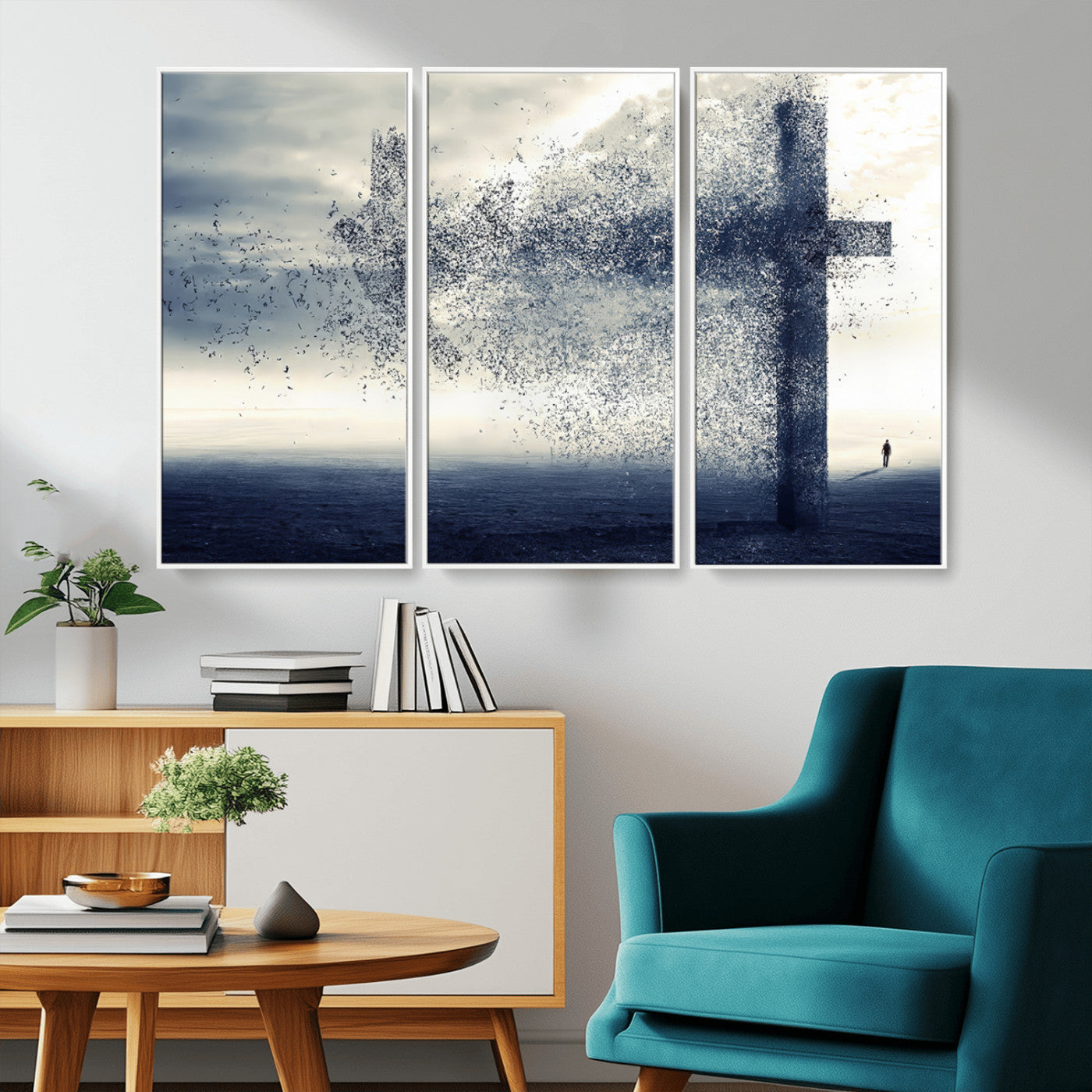 MGV-FC-48X32-3P - Jesus and the Fading Cross Wall Art Print – Symbol of Faith, Christian Wall Art Canvas Print, Framed and Ready to Hang
