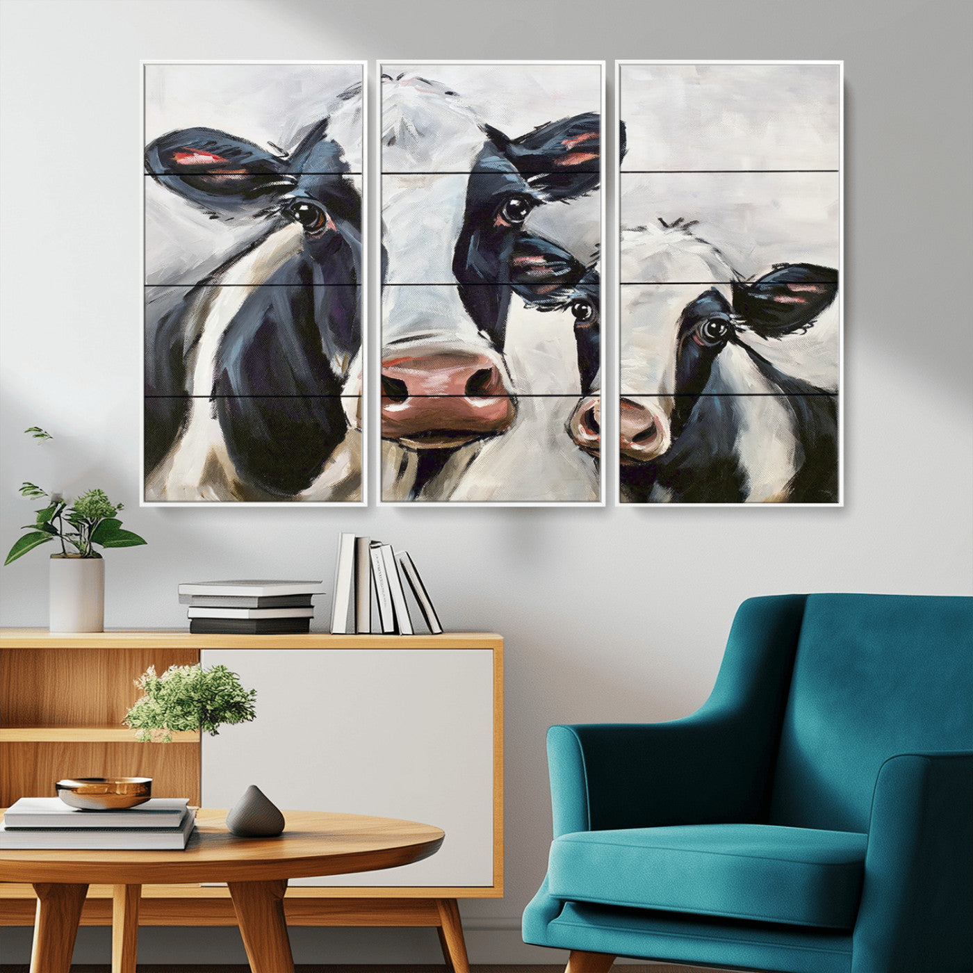 -Vintage Baby and Mom Cattle Wall Art Canvas Print