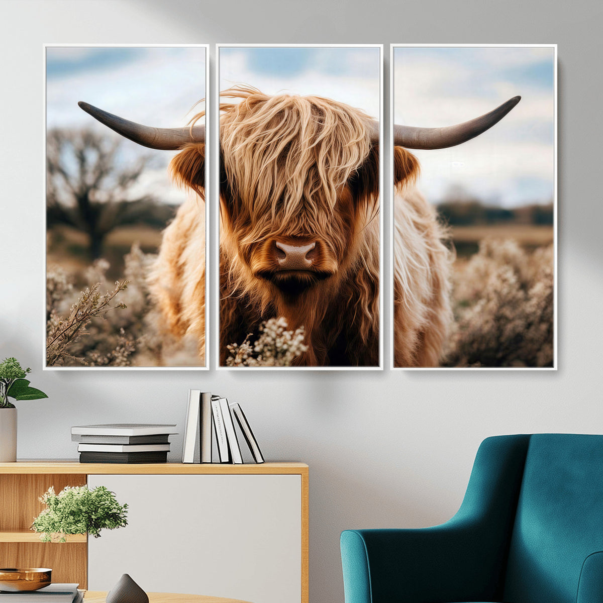 55903-_Poster-30x20 - Scottish Cow Longhorn Wall Art Canvas Print