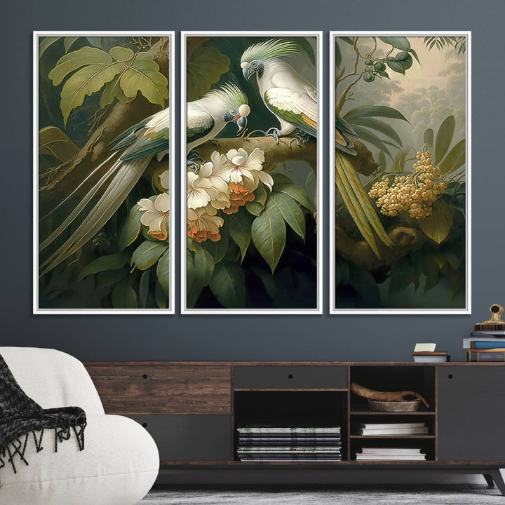 The Tropical Paradise Wall Art features a parrot in a lush forest.