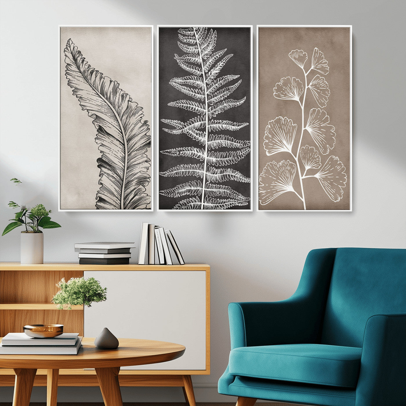 MGV-FC-48X32-3P - Minimalist Botanical Wall Art Canvas Print, Framed and Ready to Hang - Nature Art Print for Home