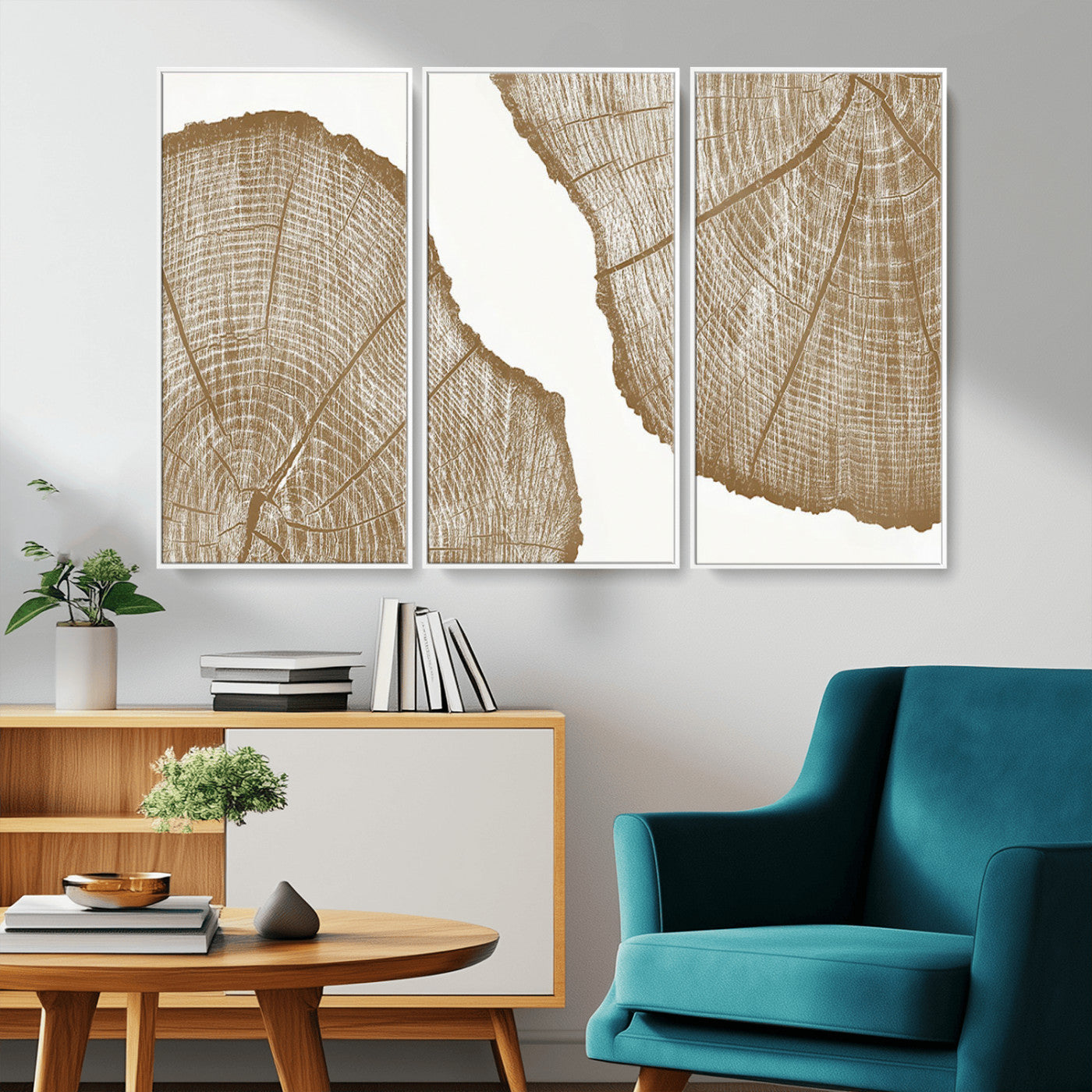 -Rustic Brown Tree Ring Wall Art Canvas Print – Framed and Ready to Hang – Elegant Nature-Inspired