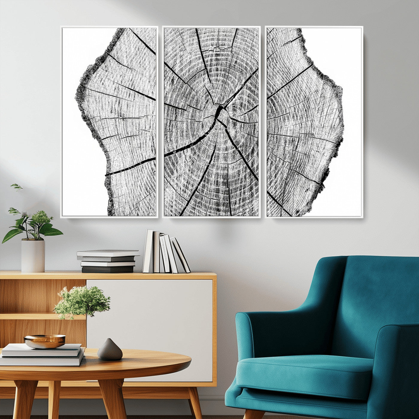 -Rustic Tree Ring Wall Art Canvas Print – Framed and Ready to Hang – Perfect for Nature-Inspired and