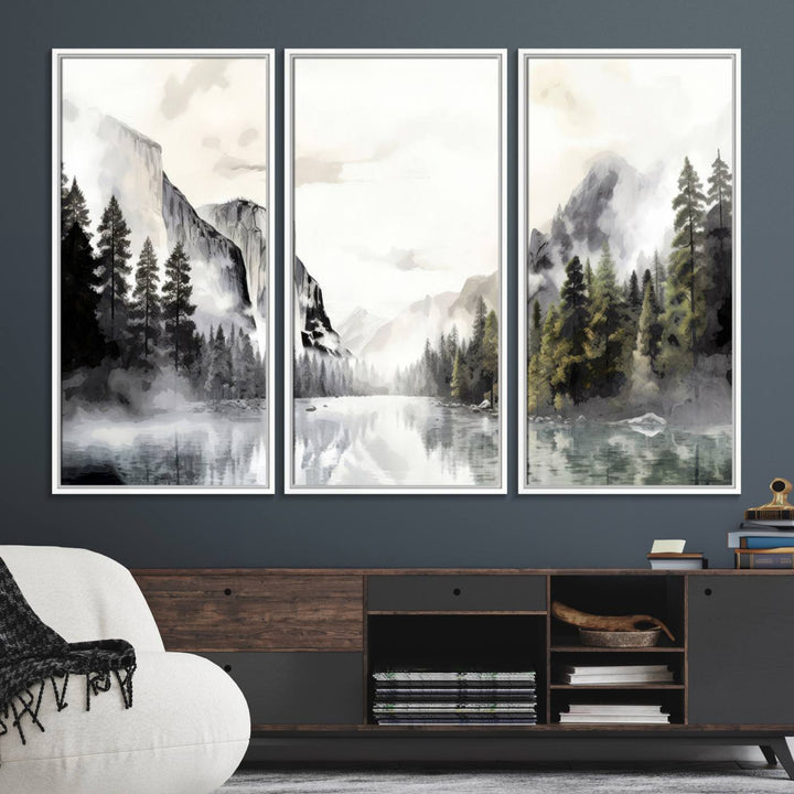 The Yosemite Valley Wall Art Canvas Print, a framed nature décor, is beautifully displayed.