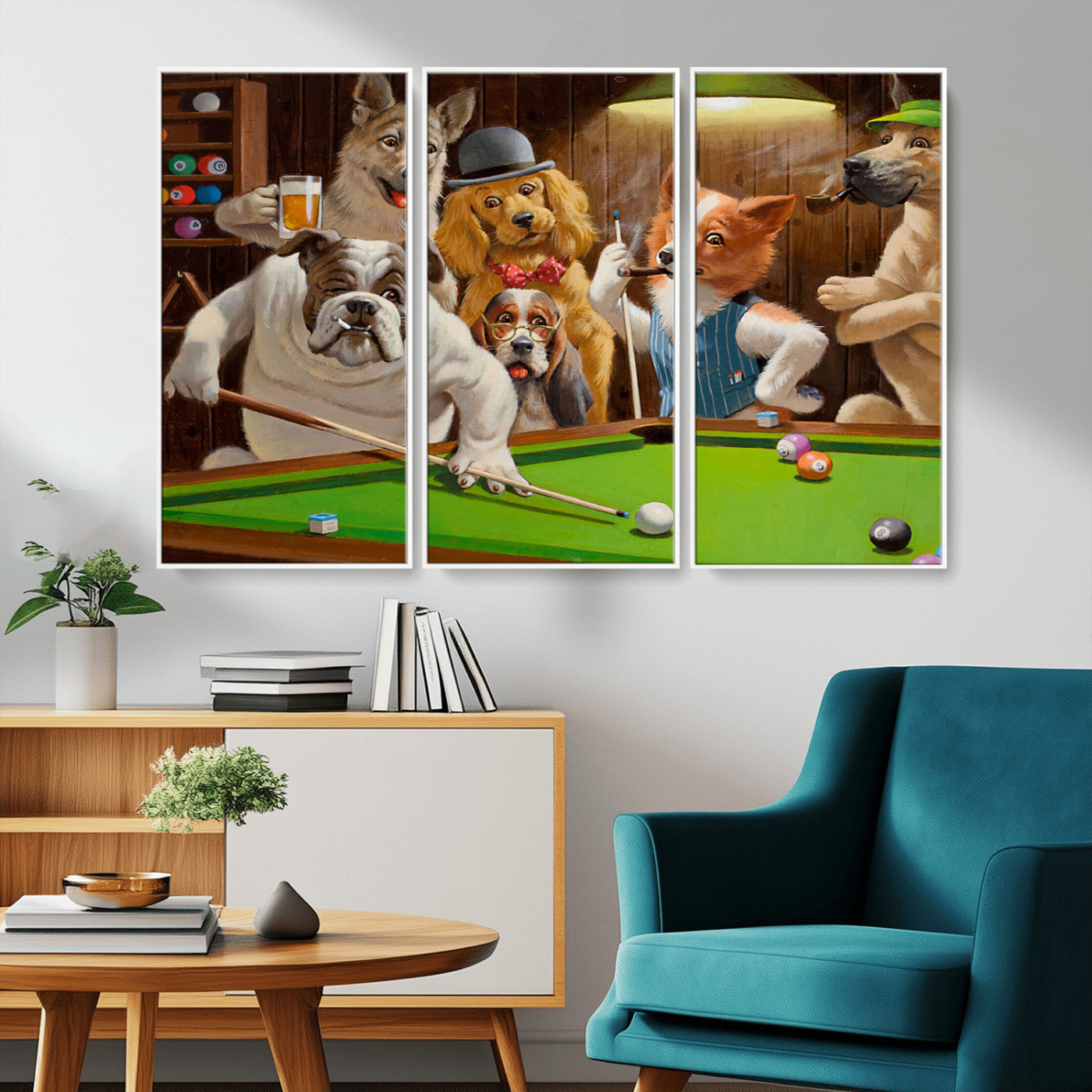 MGV-FC-48X32-3P - Dogs Playing Pool Canvas Wall Art Funny Gifts Dog Print