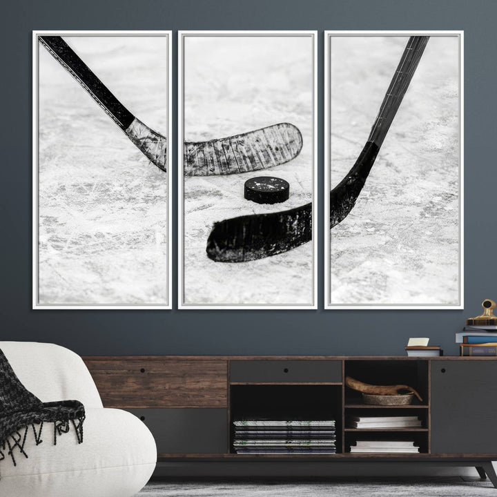 The dining room showcases Winter Ice Hockey Sport Canvas Art.