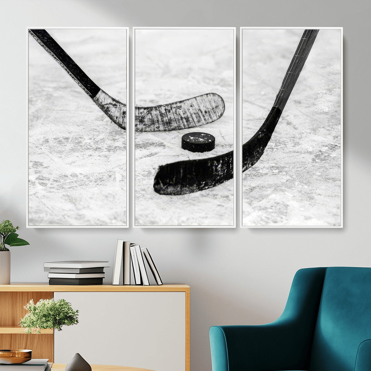 82900-MGV-CV-36X24 - Winter Ice Hockey Sport Canvas Wall Art Print, Hockey Wall Decor