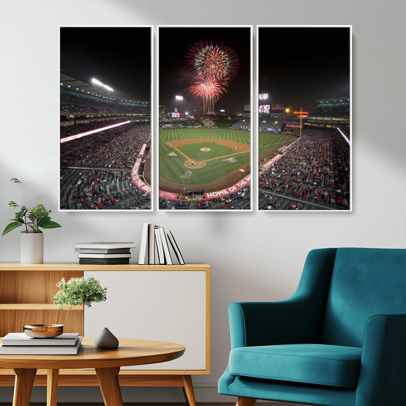 MGV-FC-48X32-3P - Fireworks at Angel Stadium – Los Angeles Angels Night Game Canvas Print, Framed, Ready to Hang