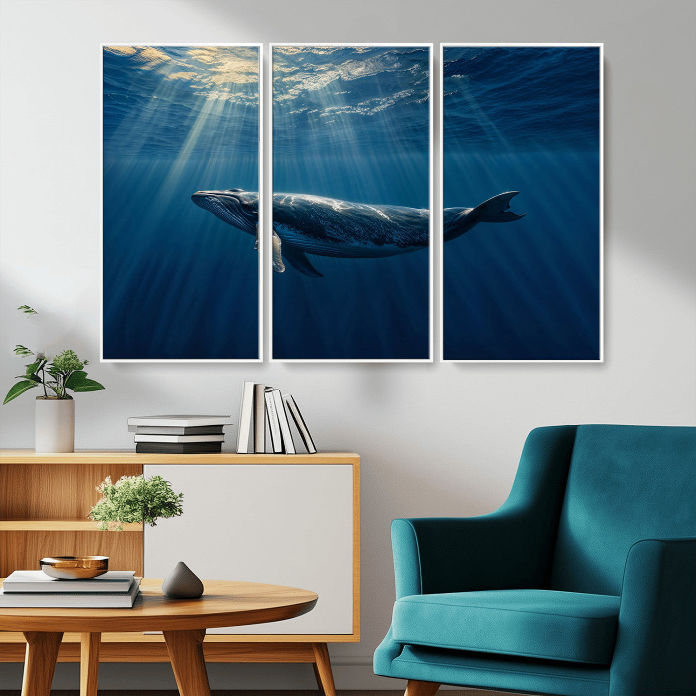 -Whale under Ocean Wall Art Canvas Print