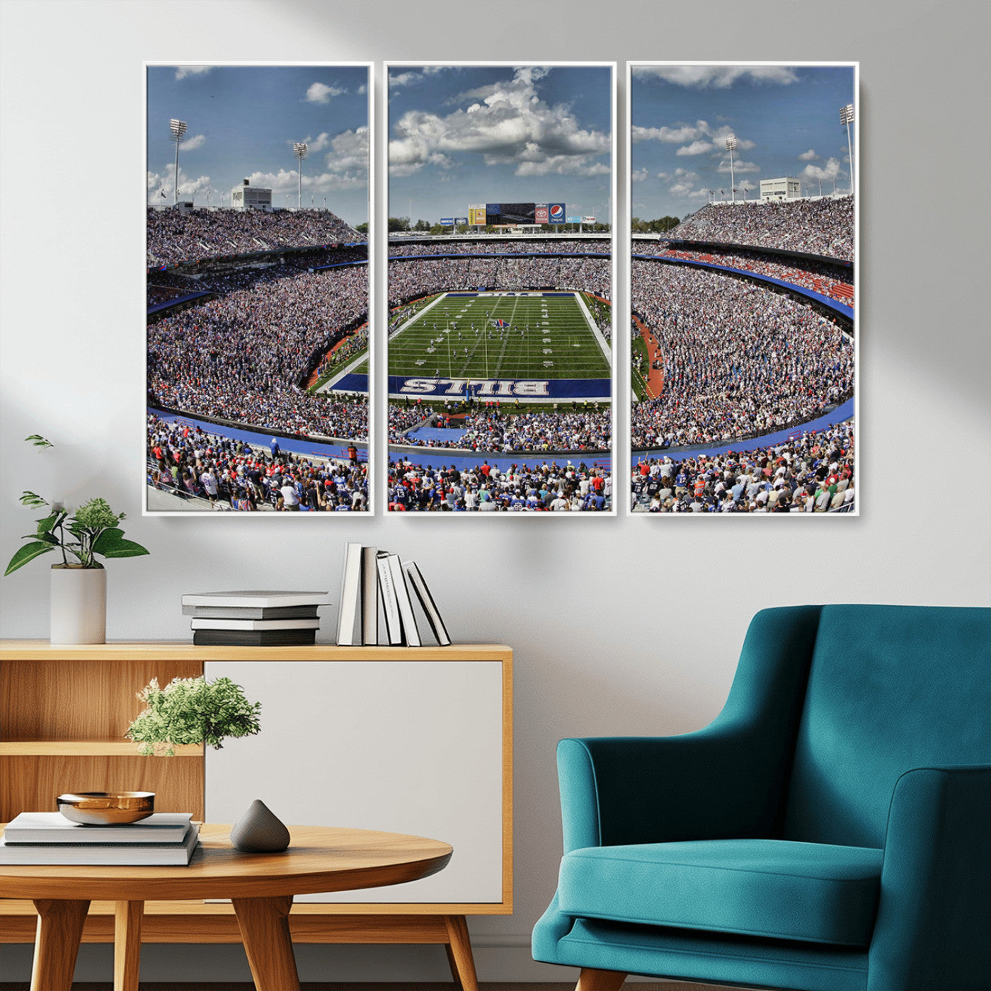 MGV-FC-48X32-3P - Buffalo Bills Highmark Stadium Wall Art Canvas Print - Bills Stadium Game Day Triple Canvas Wall Art - Buffalo Bills NFL Match