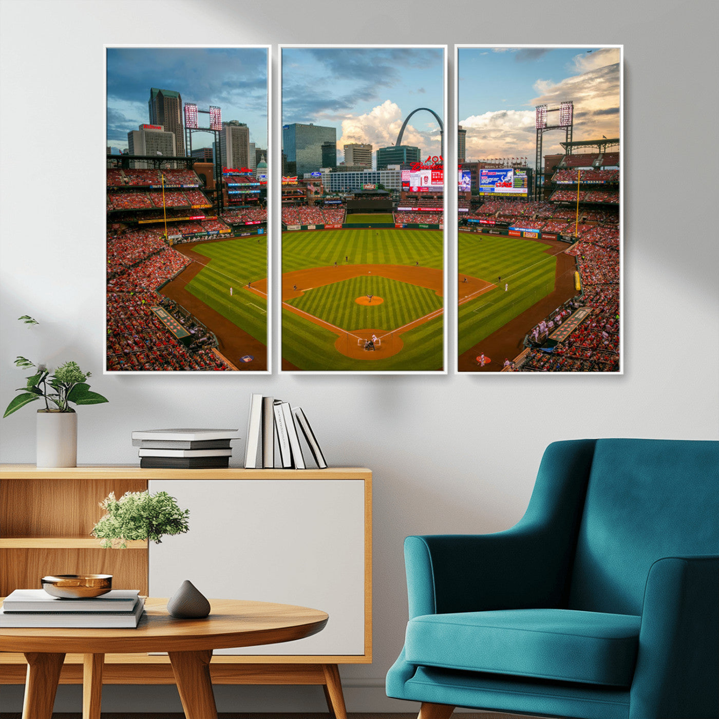 MGV-FC-48X32-3P - Busch Stadium Wall Art Print | St. Louis Cardinals Baseball Stadium Canvas Print | Framed Sports Decor for Living Room, Man Cave Decor