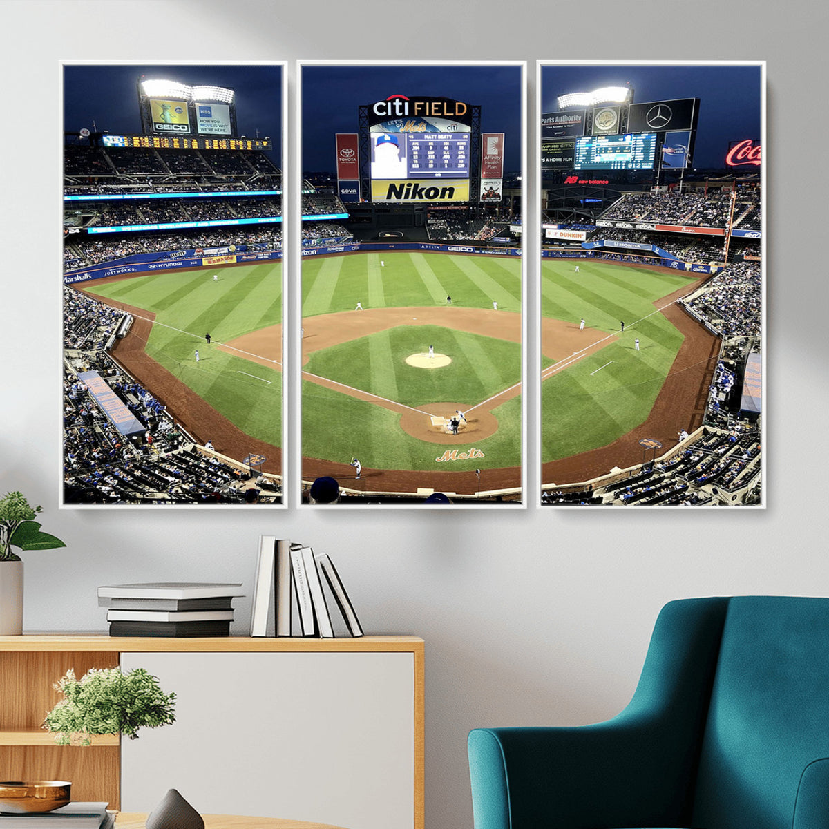 87666-MGV-CV-36X24 - Citi Field Wall Art Print | 3-Panel New York Mets Baseball Stadium Canvas Print | Framed Sports