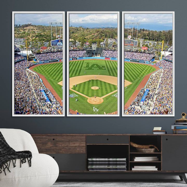 Aerial view of a sunny game day at Citi Field, captured in a 3-panel canvas print wall art.