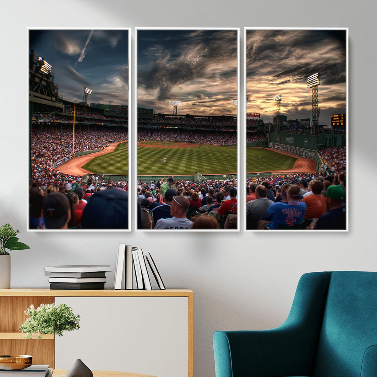 53432-MGV-CV-36X24 - Boston Red Sox Baseball Team Print, Massachusetts Fenway Park Stadium Wall Art Canvas Print