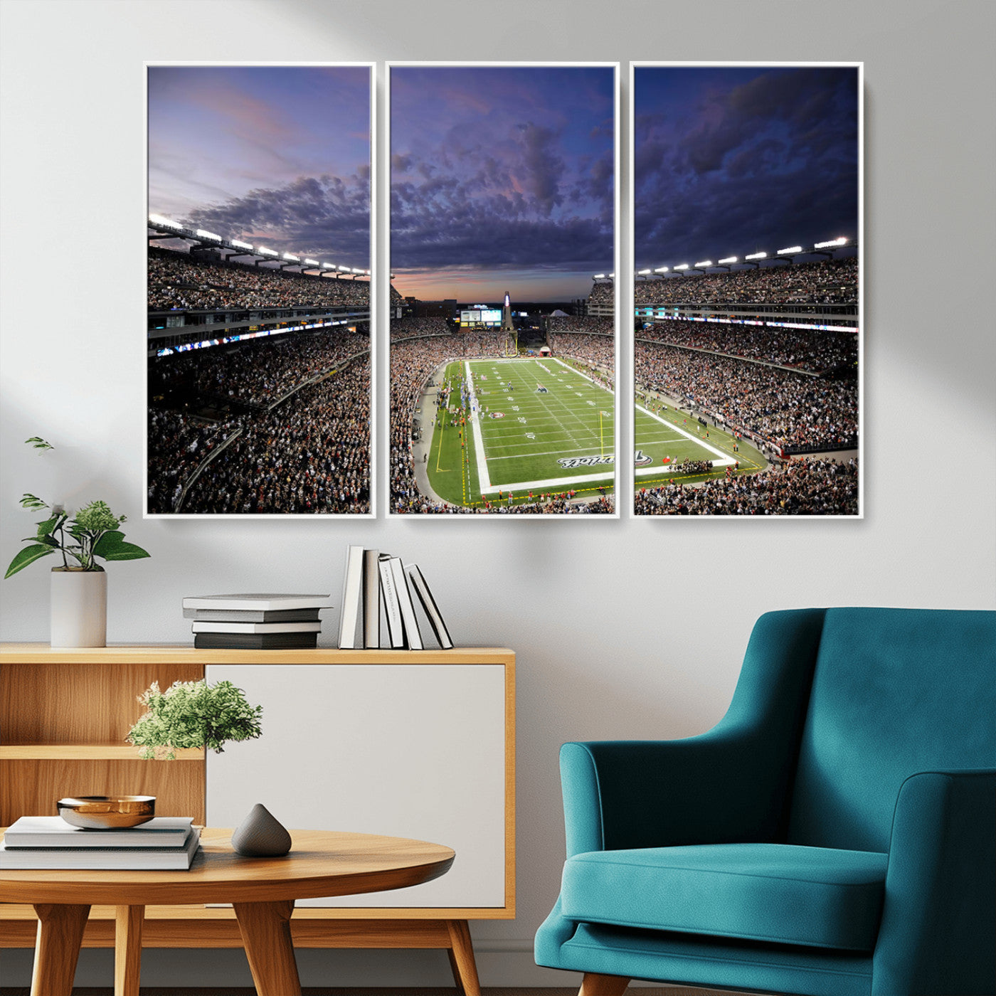 MGV-FC-48X32-3P - New England Patriots Football Team Print - Foxborough Gillette Stadium Wall Art Canvas Print