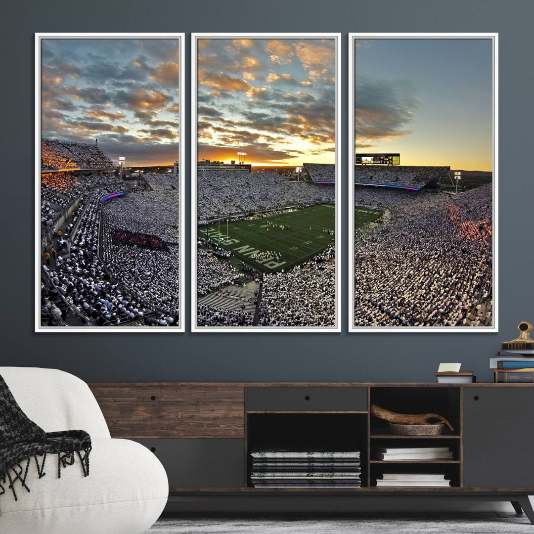 Enhance your dining area with team spirit by mounting the Beaver Stadium Wall Art, capturing sunsets in elegant style.