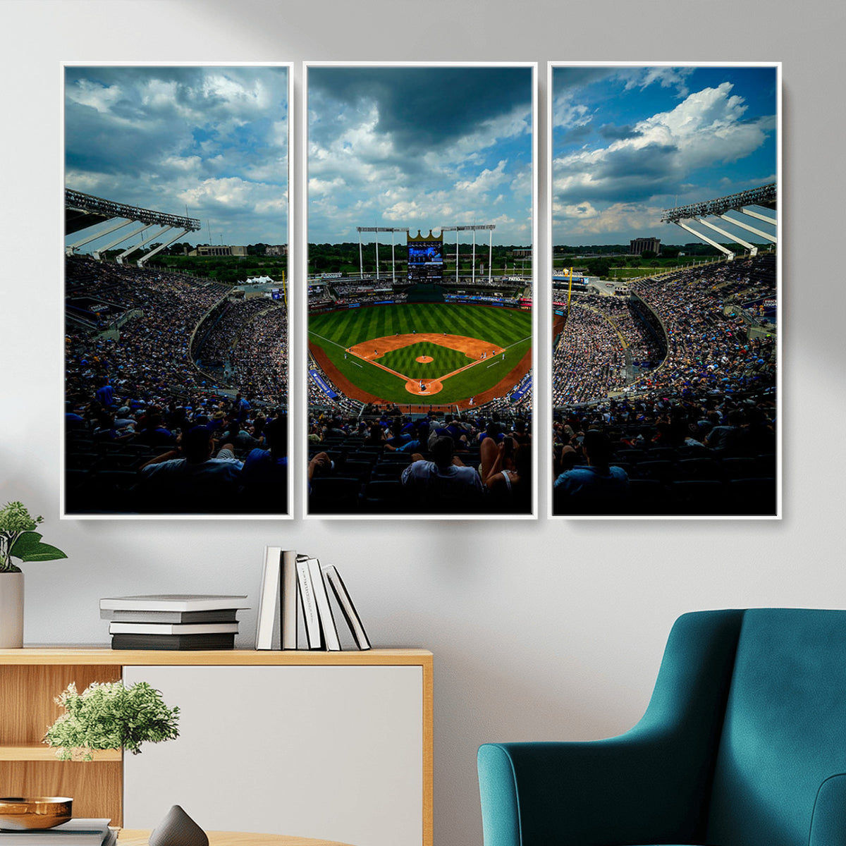 37127-MGV-CV-36X24 - 3-Panel Kauffman Stadium Wall Art Print | Large Kansas City Royals Baseball Canvas