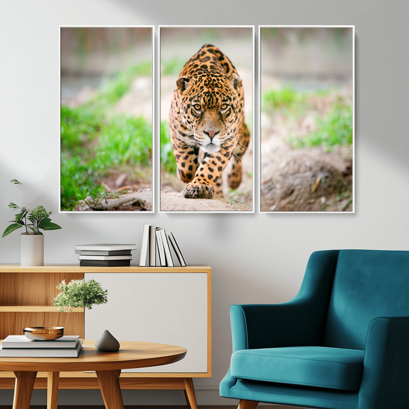 MGV-FC-48X32-3P - Leopard on the Prowl - Stunning Large Framed Canvas Wall Art for Living Room, Bedroom, or Office Décor, Vibrant Wildlife Print, Ready to Hang