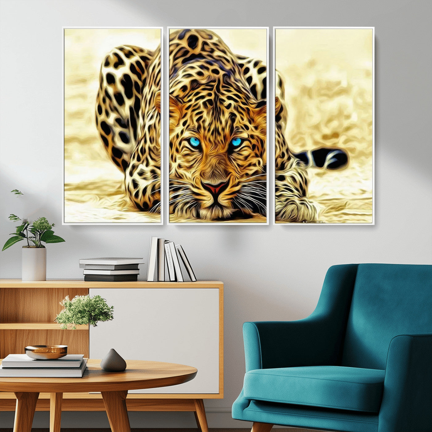 -Blue-Eyed Leopard Canvas Wall Art - Framed Animal Print Ready to Hang - Fierce and Bold Decor for