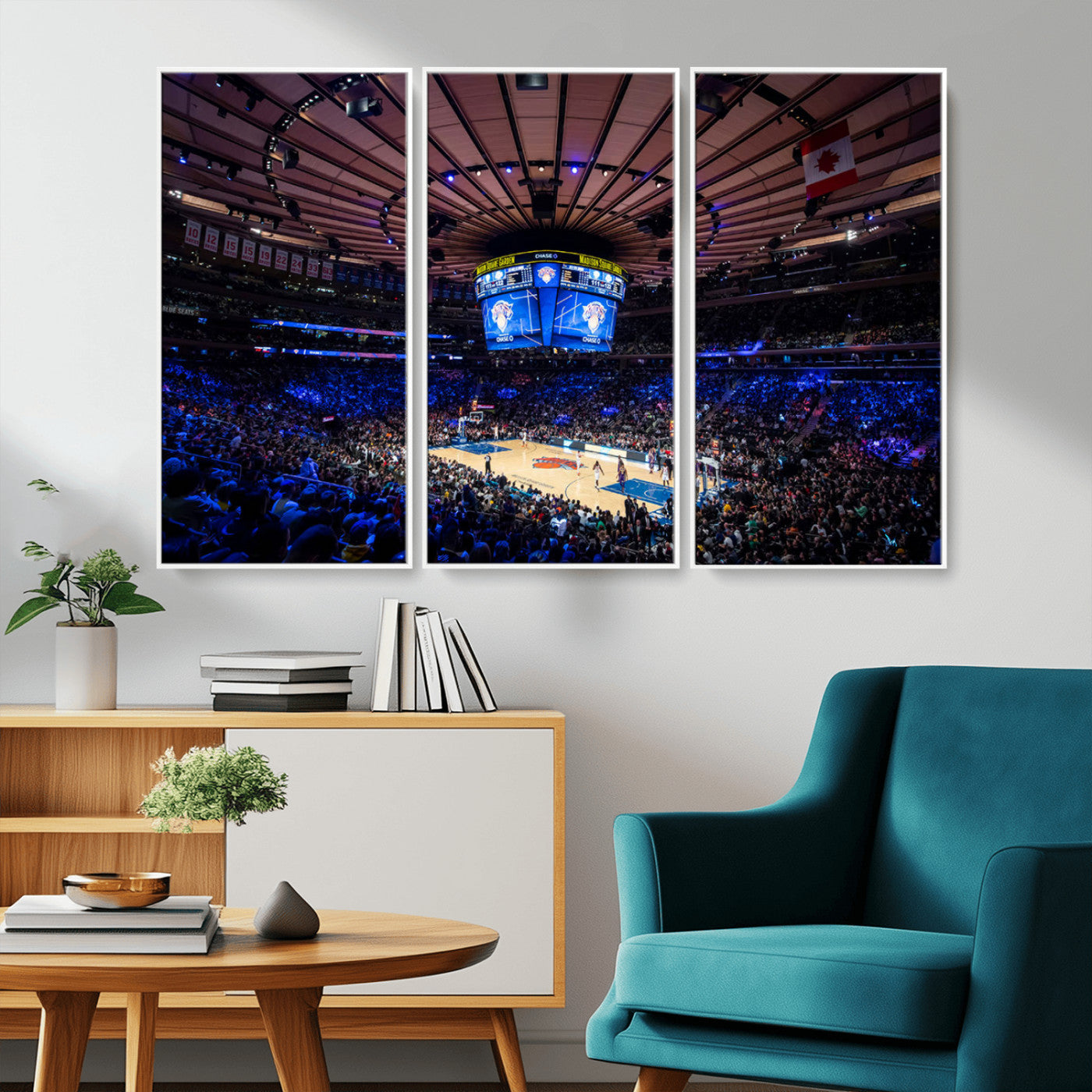 MGV-FC-48X32-3P - Madison Square Garden Basketball Arena Print - Madison Square Garden Basketball Game Triple Canvas Wall Art - NBA Match Atmosphere