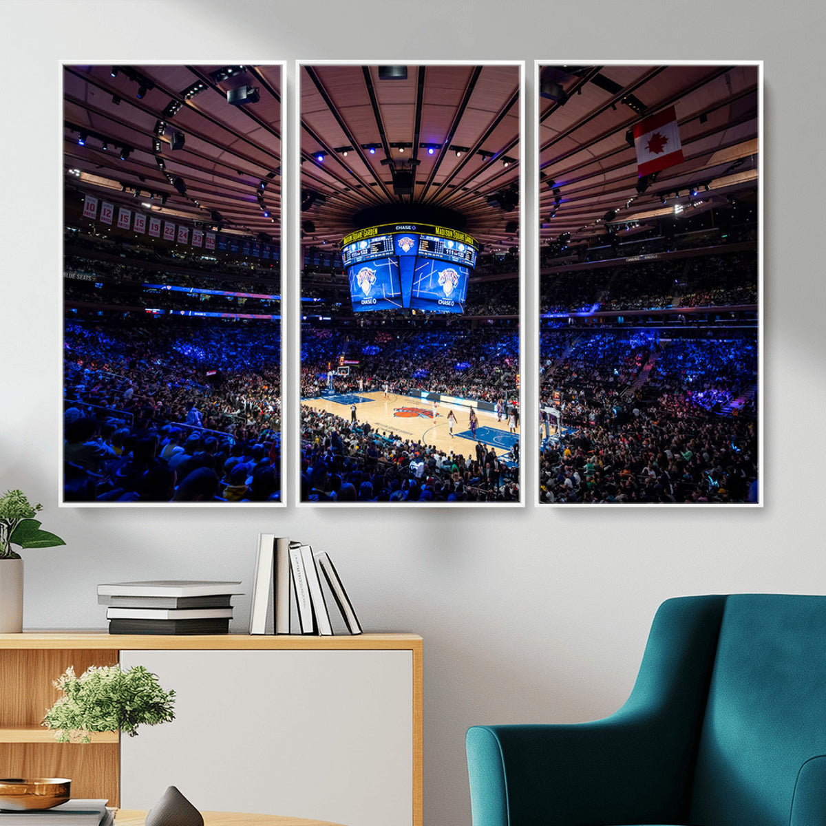 20491-MGV-CV-36X24 - Madison Square Garden Basketball Print Canvas, Basketball Game Triple Canvas Wall Art