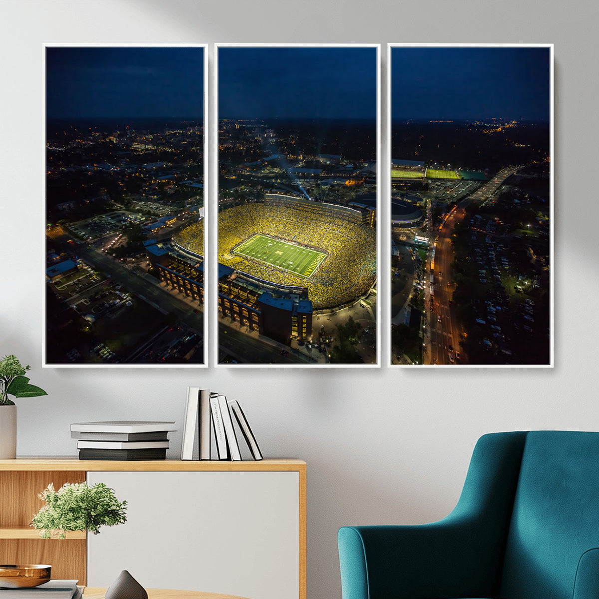 52519-MGV-CV-36X24 - Michigan Wolverines Football Team Print, Michigan Stadium Wall Art Canvas Print