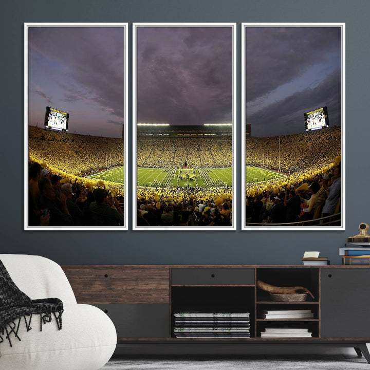 Michigan Stadium Wall Art Canvas Print of a night game by the Wolverines.