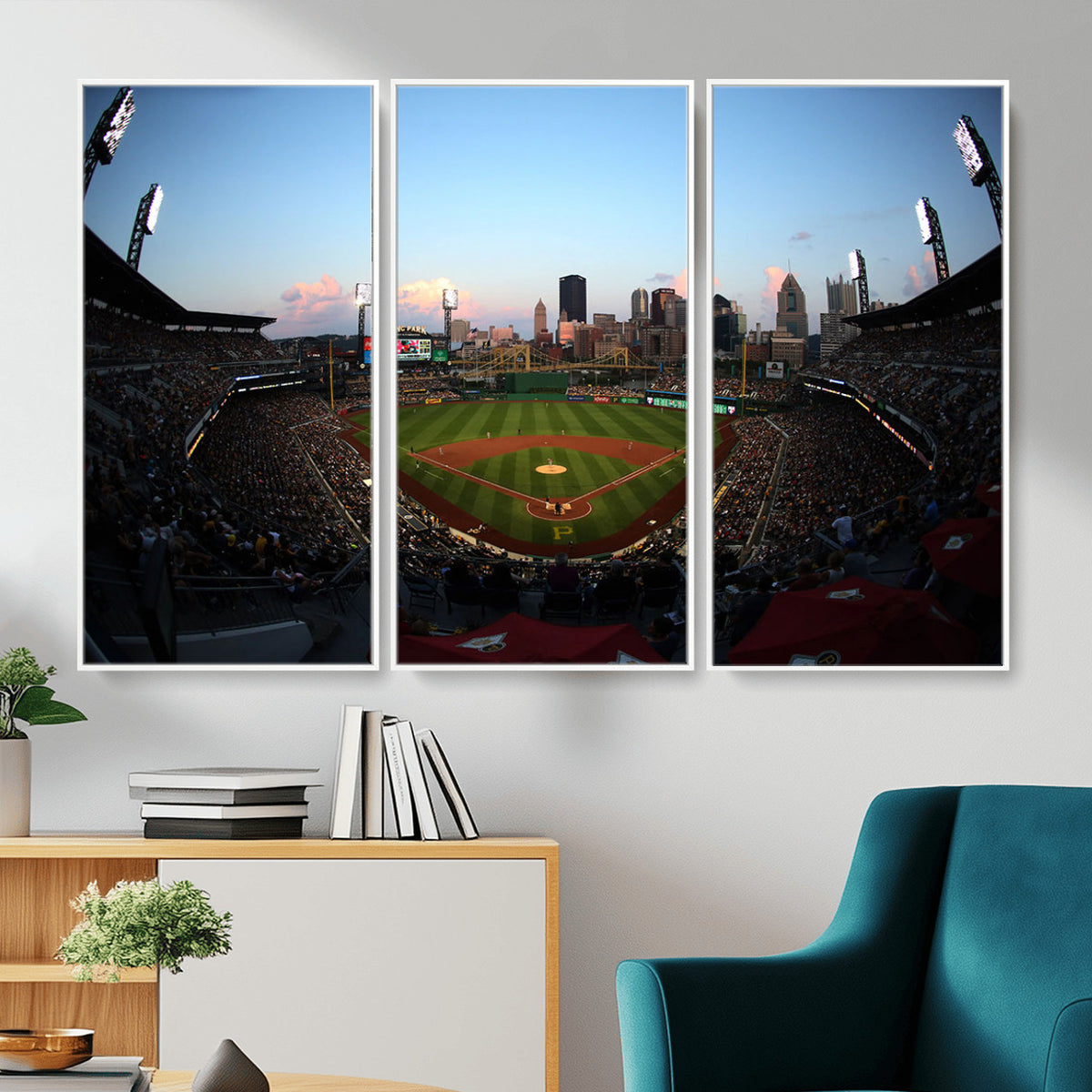 67670-MGV-CV-36X24 - PNC Park Evening Game Triple Canvas Wall Art | Pittsburgh Pirates MLB Stadium