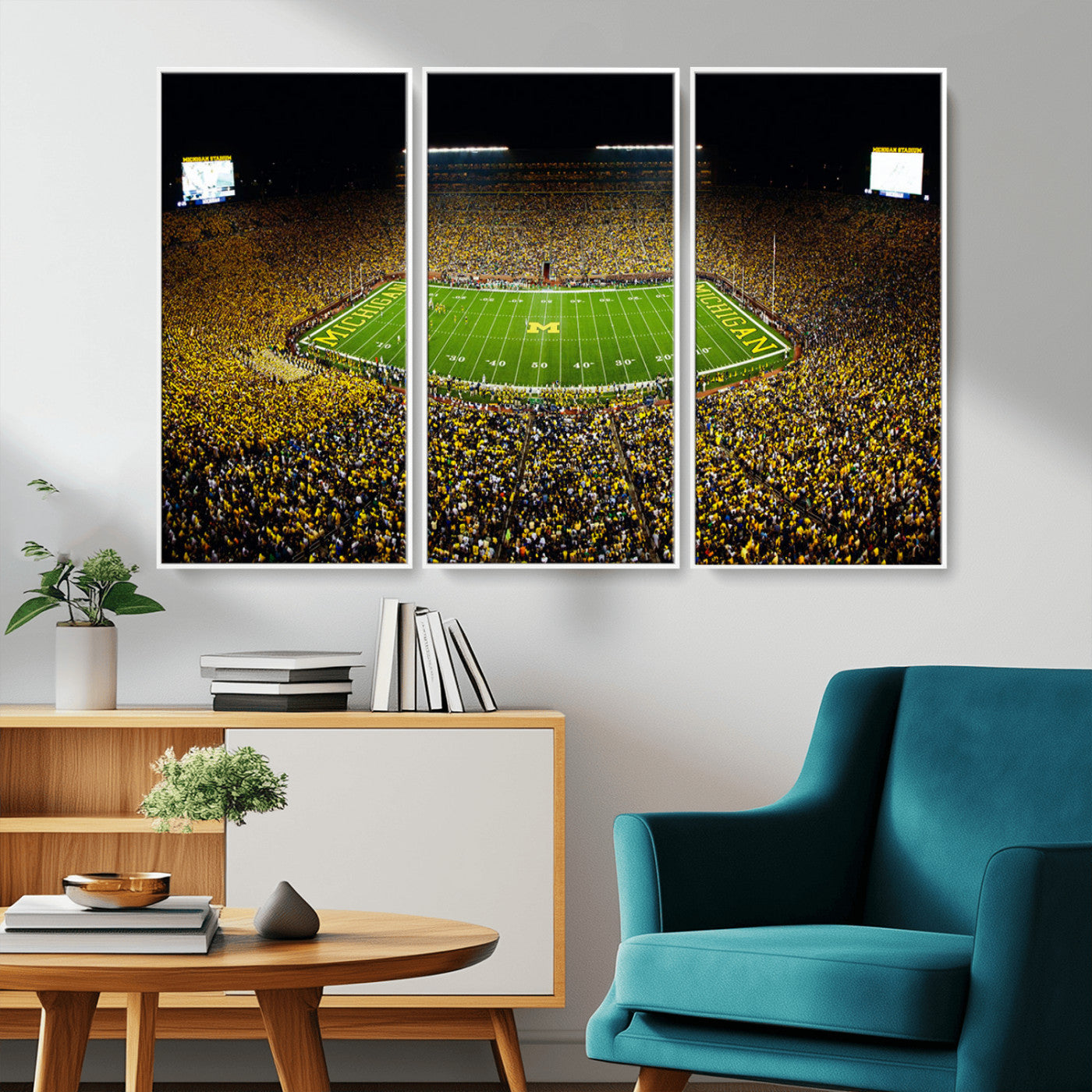 26166-MGV-CV-36X24-Stadium in Michigan Wall Art Canvas Print, Framed American Football Stadium Art Picture Print, Football Stadium Field Perfect Sports Room Decor Artwork