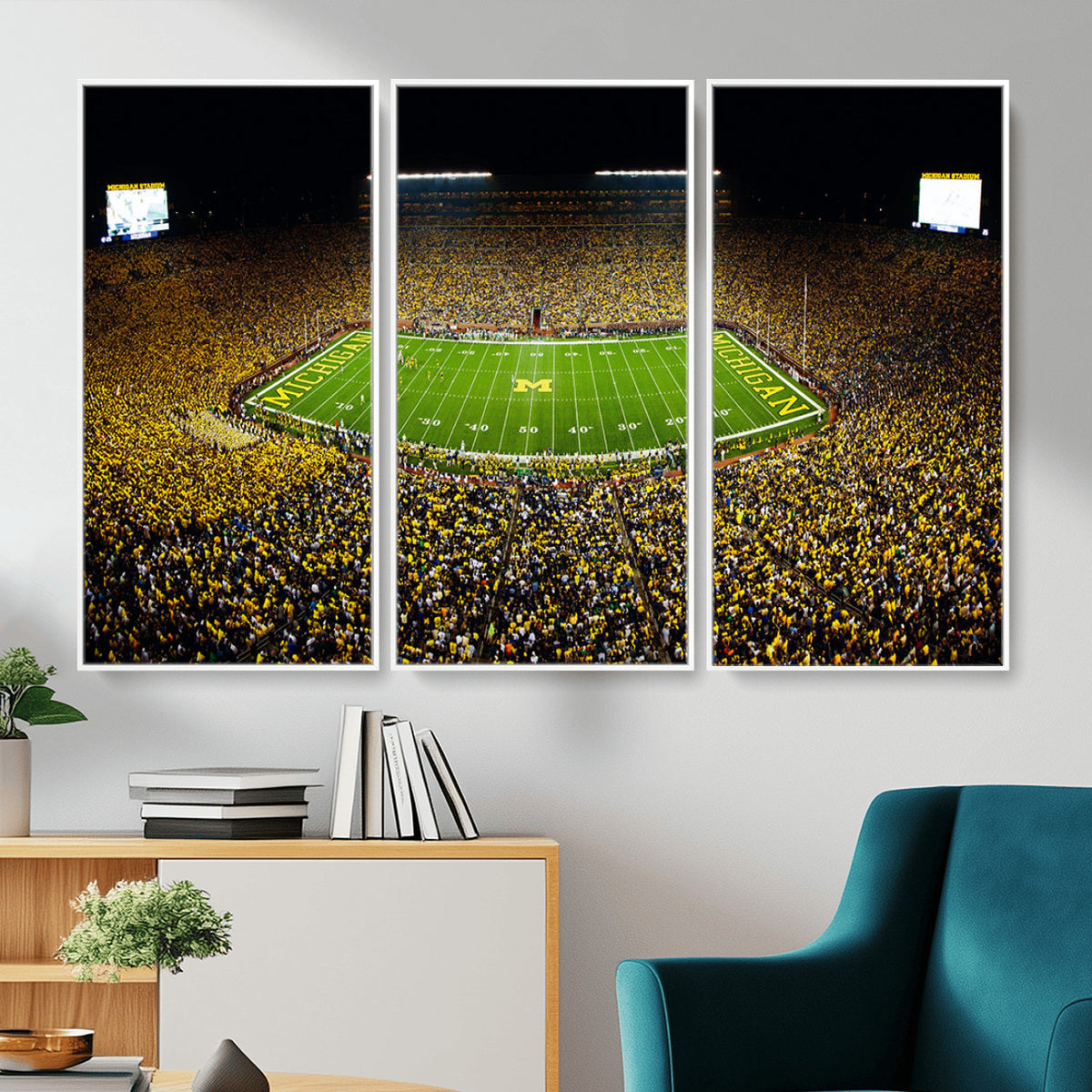 26166-MGV-CV-36X24 - Stadium in Michigan Wall Art Canvas Print, Framed American Football Stadium Art