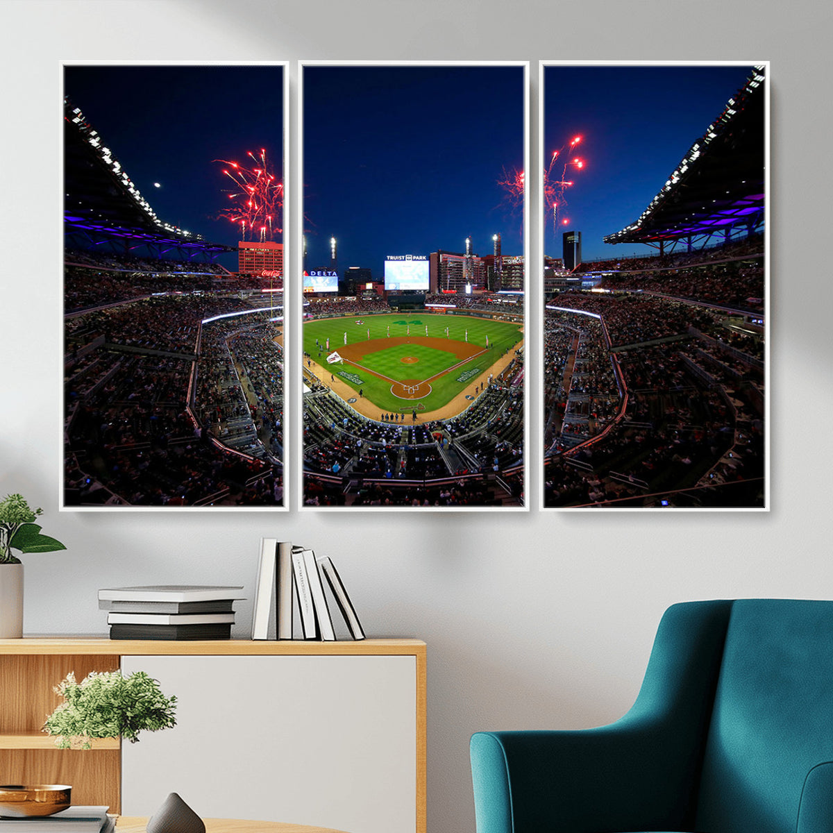50582-MGV-CV-36X24 - Truist Park Atlanta Braves Baseball Stadium Wall Art Print | Large 3-Panel Canvas Print for Sports