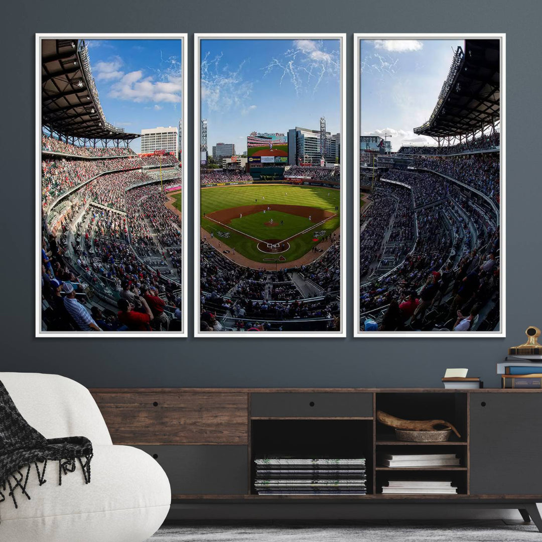 Truist Park Stadium Triple Canvas: Atlanta Braves Game Day Sky—Perfect Decor!.