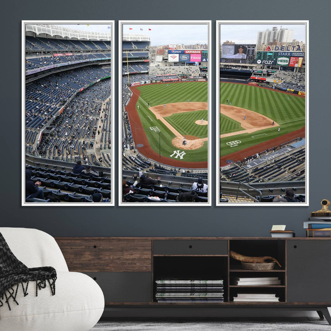 Aerial view of Yankee Stadium filled with fans, showcased on a New York Yankees Stadium Wall Art Canvas Print.