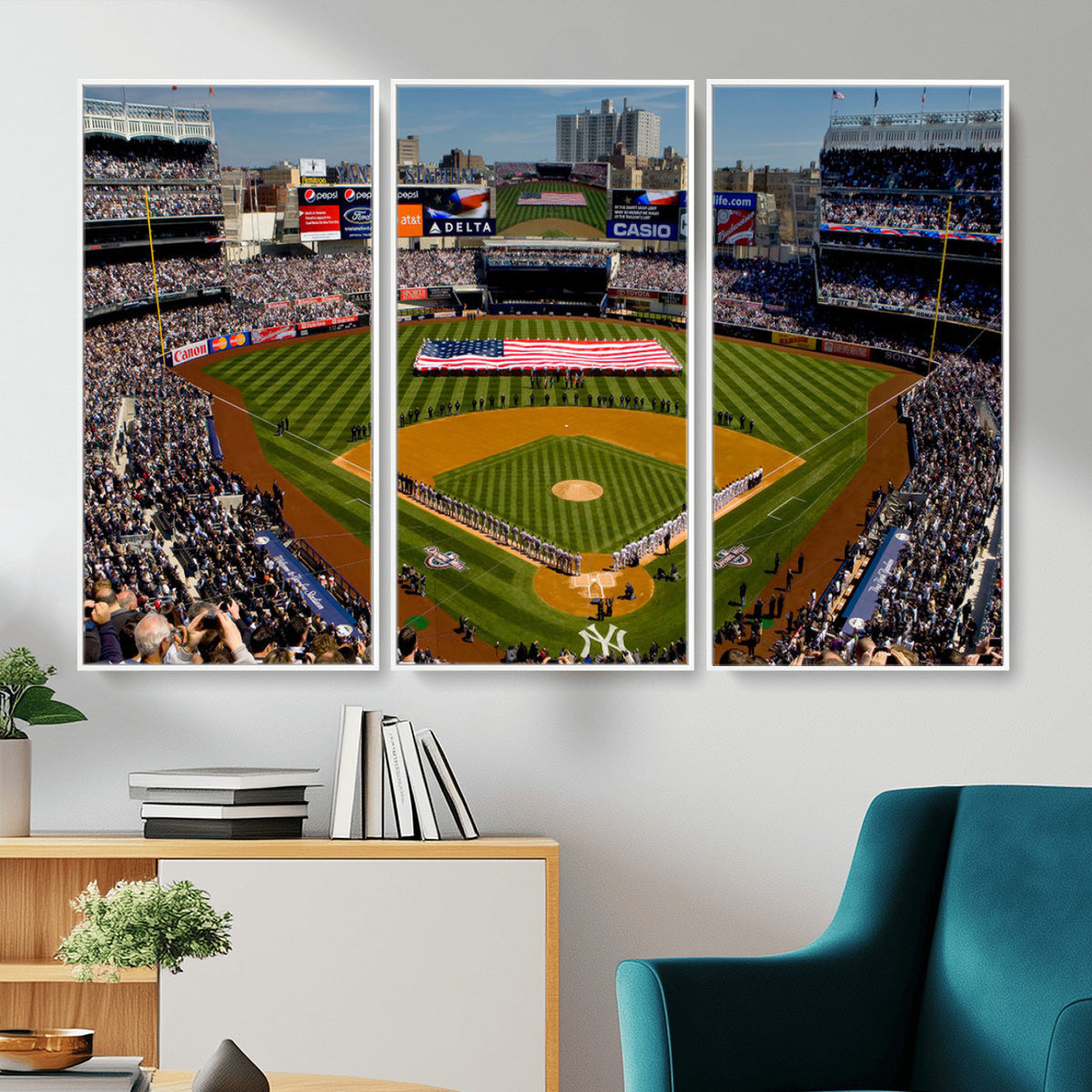 20879-MGV-CV-36X24 - Yankee Stadium New York Wall Art Print | 3-Panel Canvas Print of Yankees Baseball Stadium