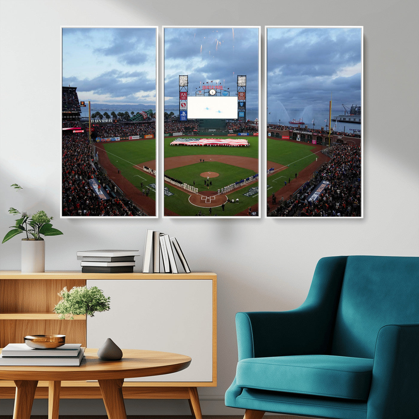 MGV-FC-48X32-3P - Oracle Park San Francisco Giants Wall Art | 3-Panel Canvas Print of Oracle Park Stadium | Large Framed Baseball Wall Decor | Ready-to-Hang MLB Canvas Print
