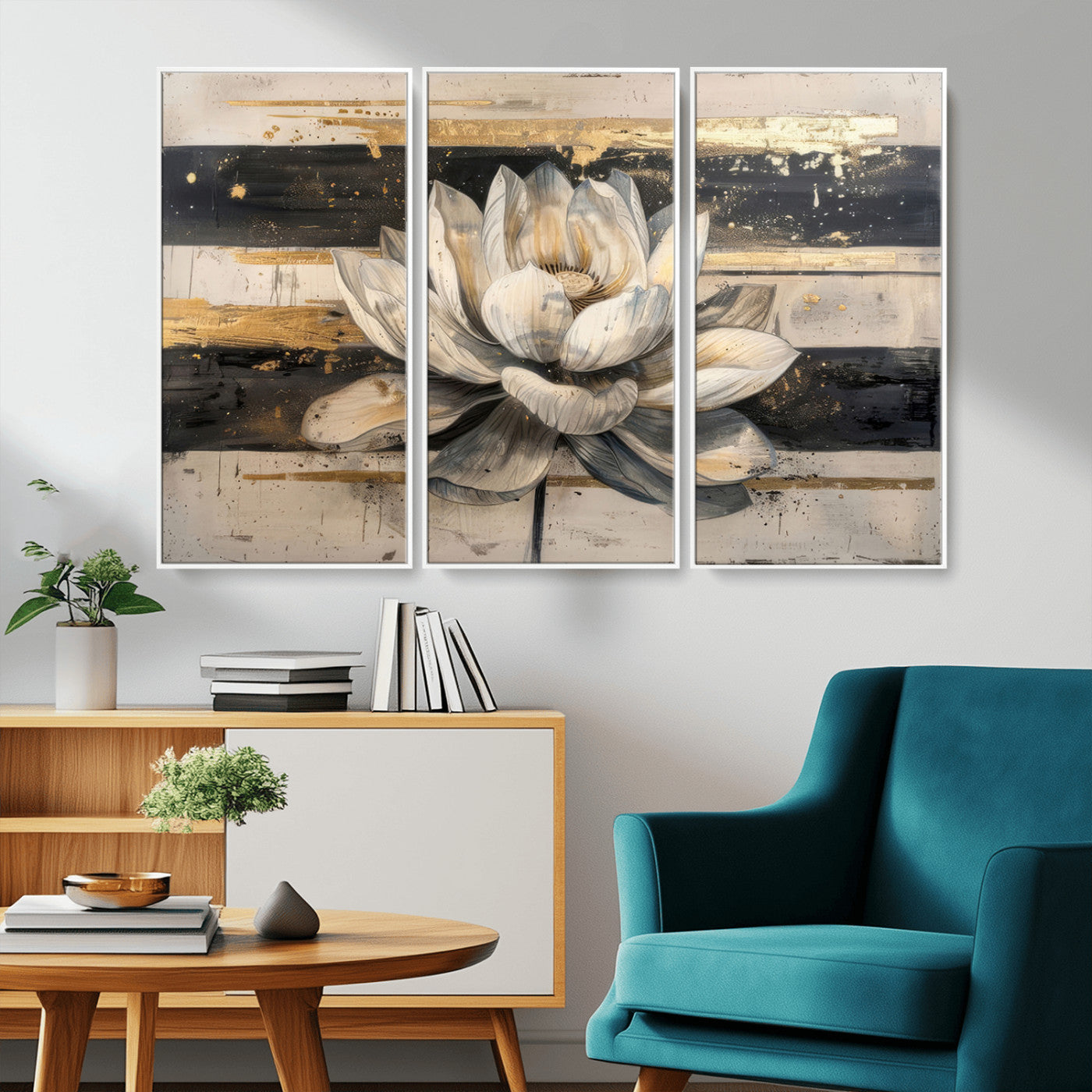 MGV-FC-48X32-3P - Abstract Lotus Flower Wall Art Canvas Print, Meditation Yoga Room Wall Art