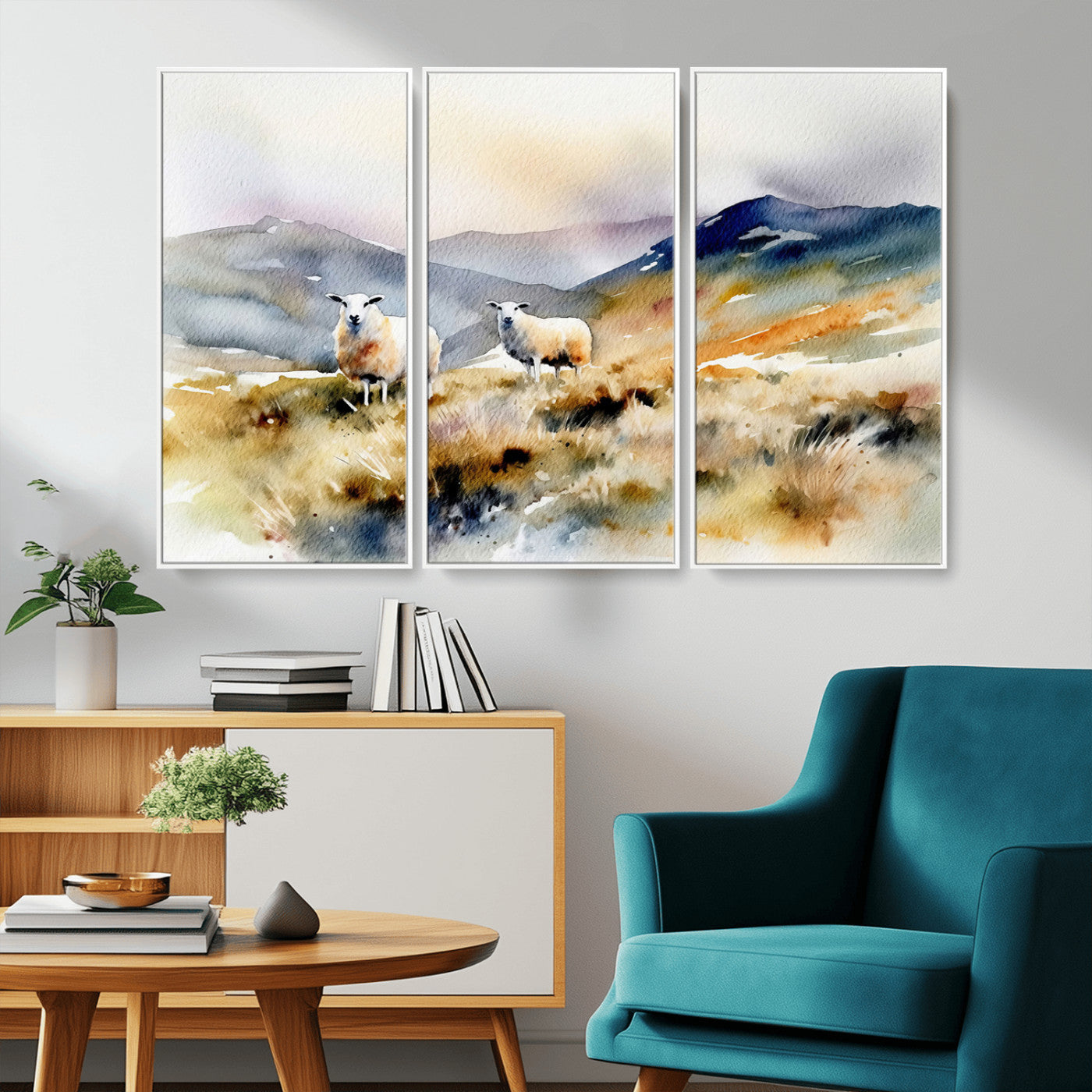 -Watercolor Sheep for Farmhouse Decor Wall Art Canvas Print, Mountain Wall Art Print