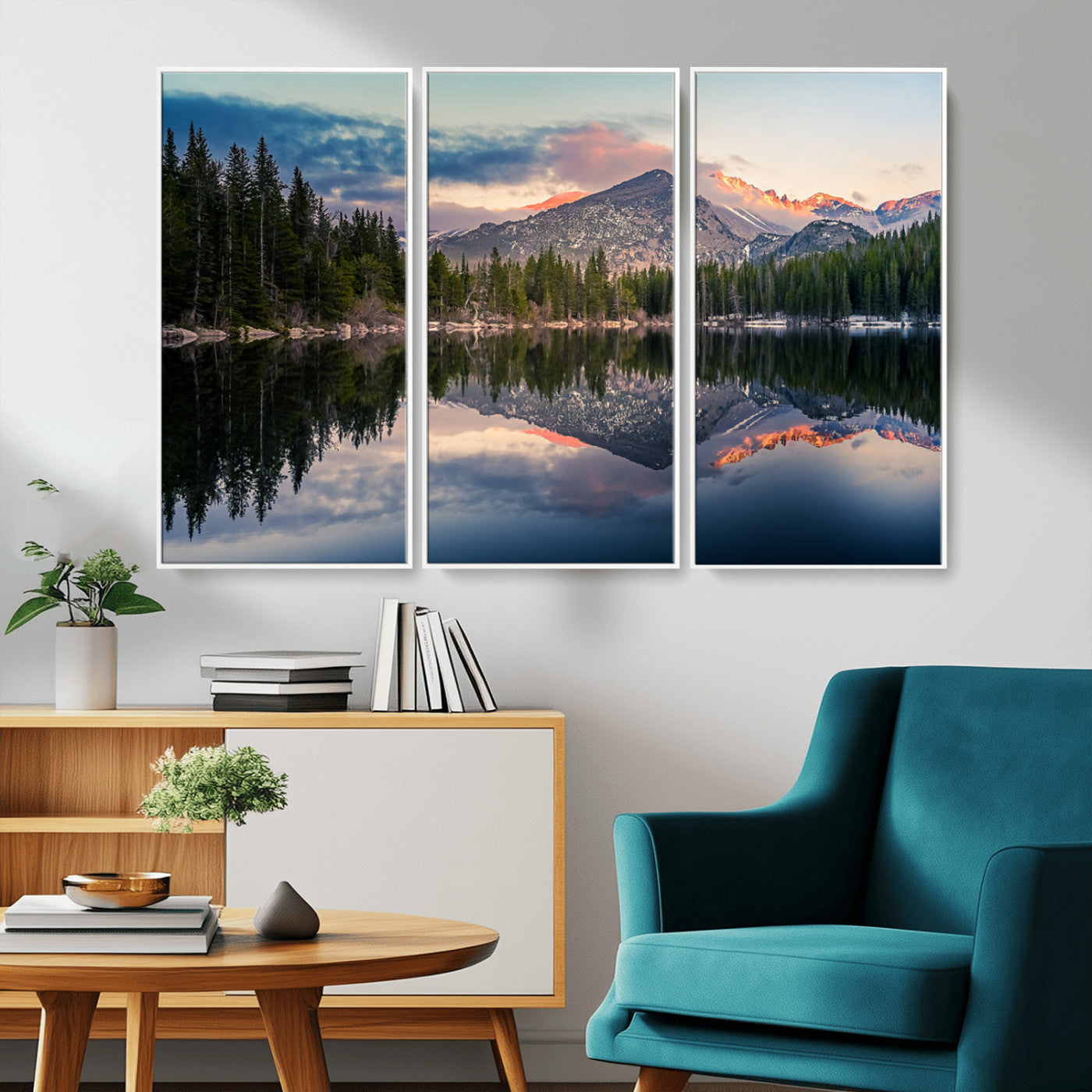 MGV-FC-48X32-3P - Bear Lake Reflection at Rocky Mountain National Park Wall Art Canvas Print, Scenic Mountain Landscape Canvas Print Set | Mountain Lake Wall Art Print