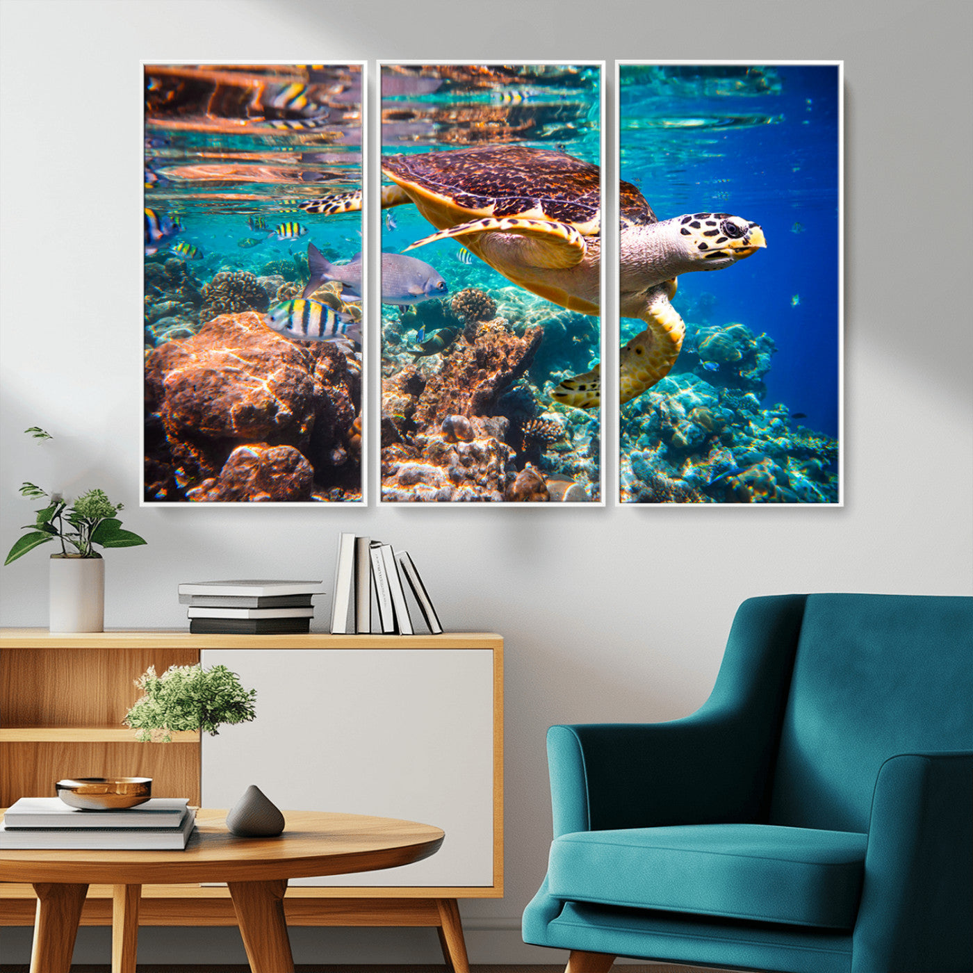 MGV-FC-48X32-3P - Sea Turtle Wall Art Canvas Print – Vibrant Ocean Coral Reef Décor, Ready to Hang