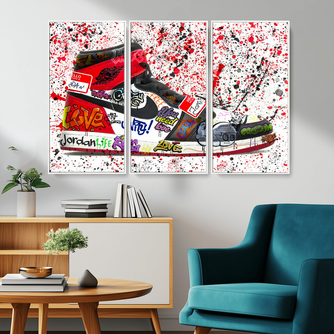 MGV-FC-48X32-3P - Jordan Shoes Graffiti Wall Art Canvas Print- Jordan Graffiti Canvas Wall Art - Framed Perfect for Sneaker heads and Urban Art Lovers