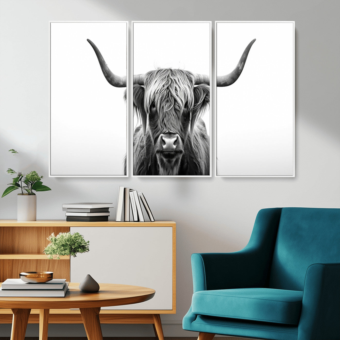 MGV-FC-48X32-3P - Highland Wall Art Canvas Print – Minimalist Black and White Farmhouse Décor, Ready to Hang